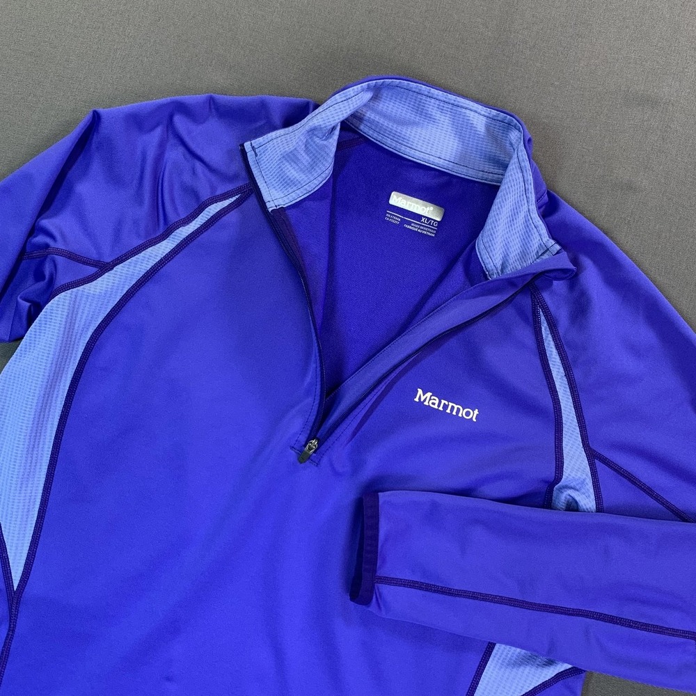 Marmot Pullover Women XL Blue Long Sleeve 1/4 Zip Athletic Top Thumbholes Sporty
